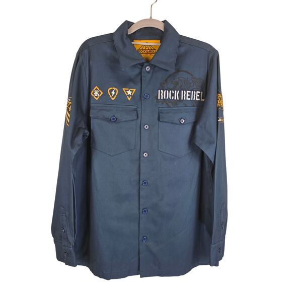 Rock & Roll Hall of Frame Blue Rock Rebel Men's Dress Shirts Small - Picture 1 of 6